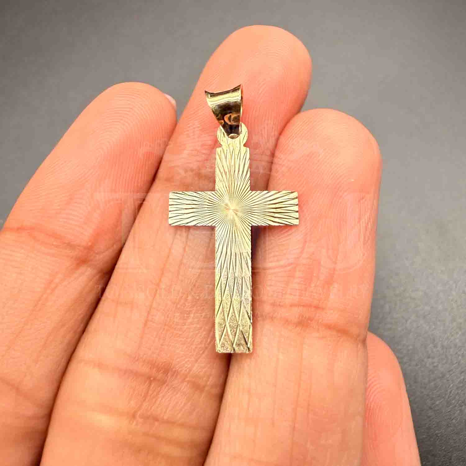 14K Tri Color Gold Cross Stamp Pendant