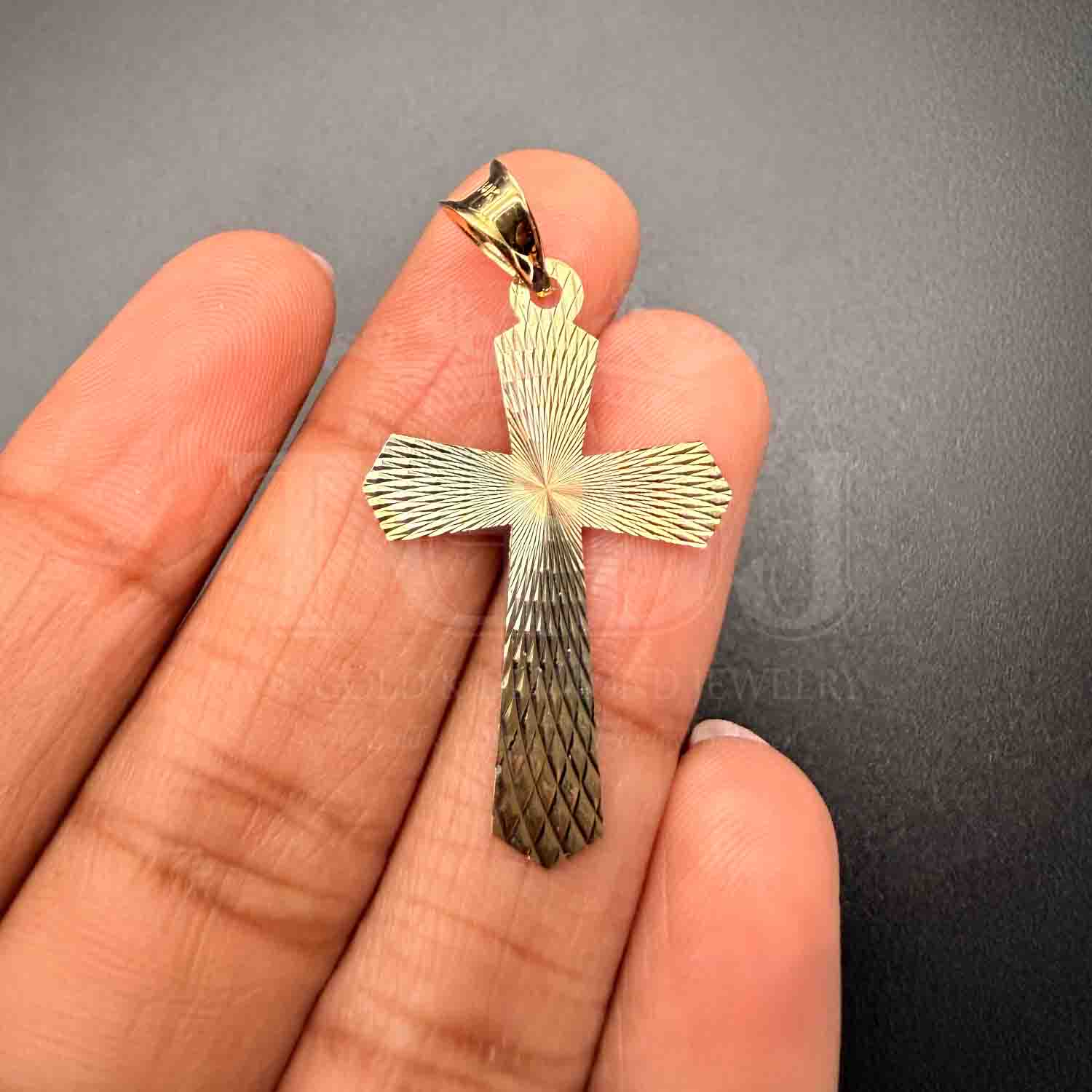 14K Tri Color Gold Cross Stamp Pendant