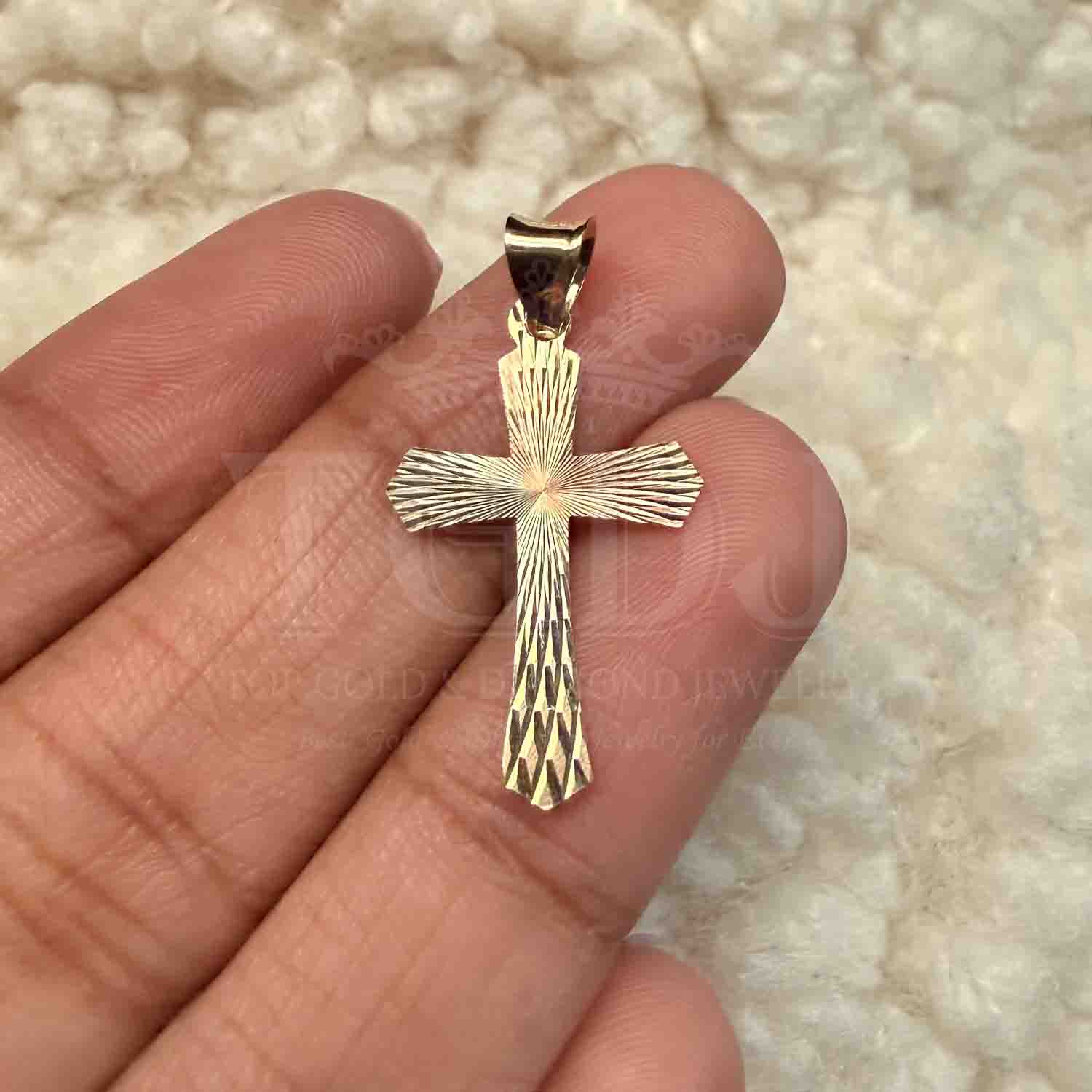 14K Tri Color Gold Religious Cross Stamp Pendant