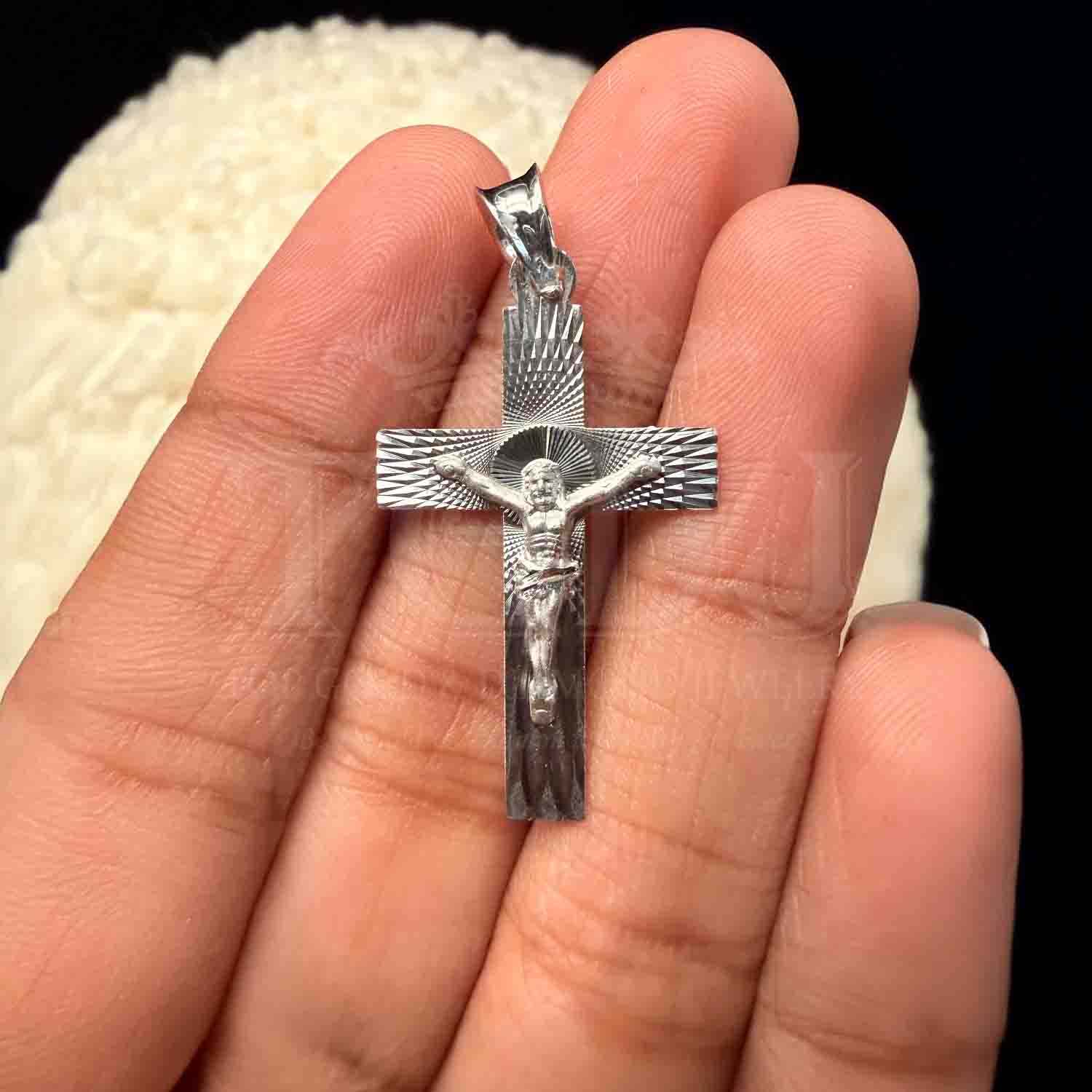 14K White Gold Crucufix Stamp Pendant
