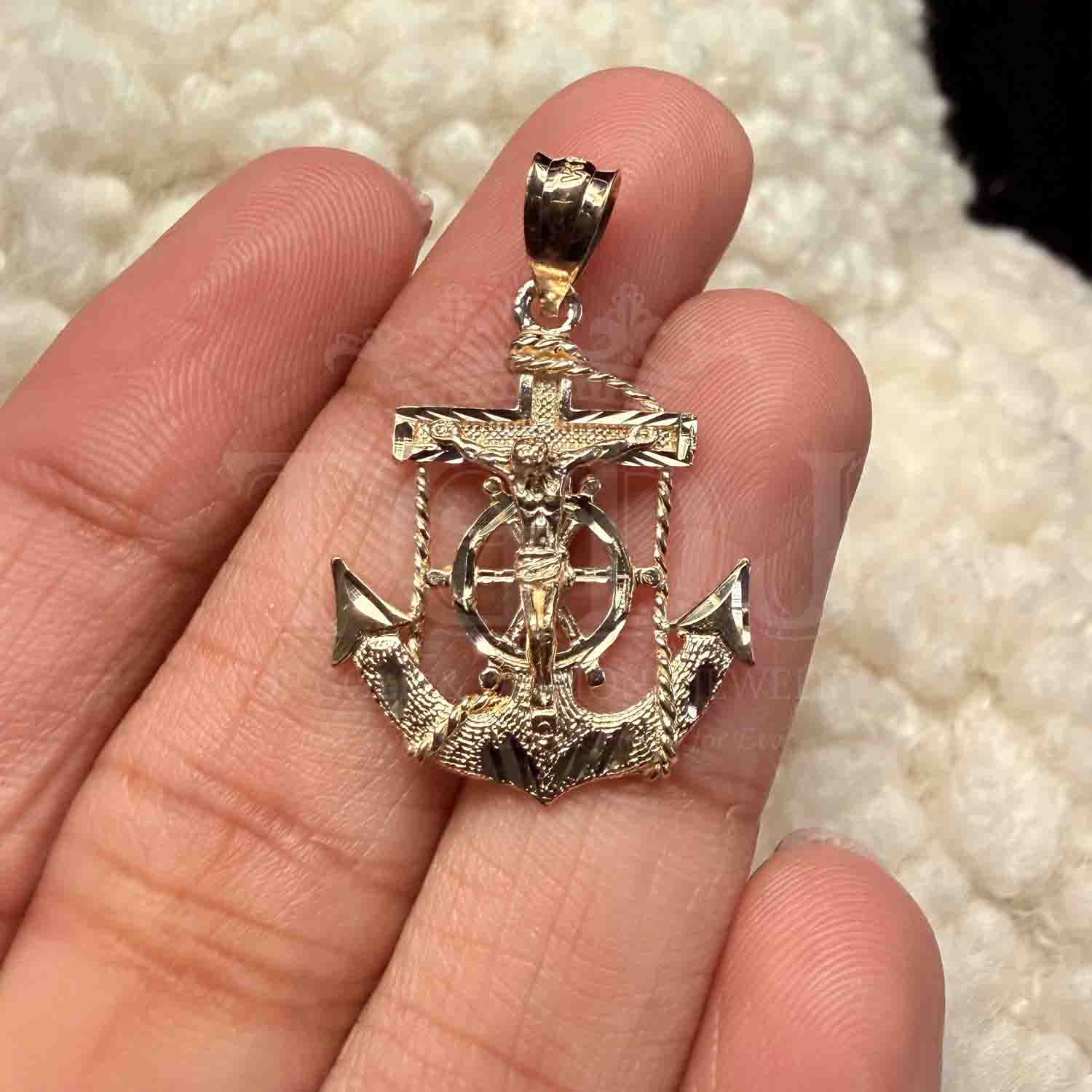 14K Yellow Gold Mariner Crucufix Pendant