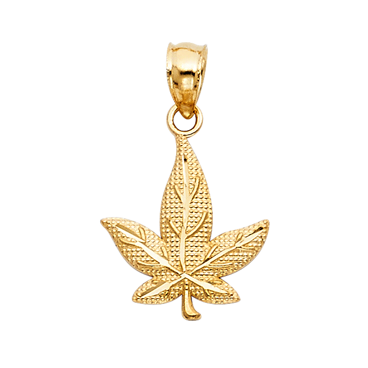 14K Yellow Gold Marijuana Leaf Pendant - 15 mm X 13 mm