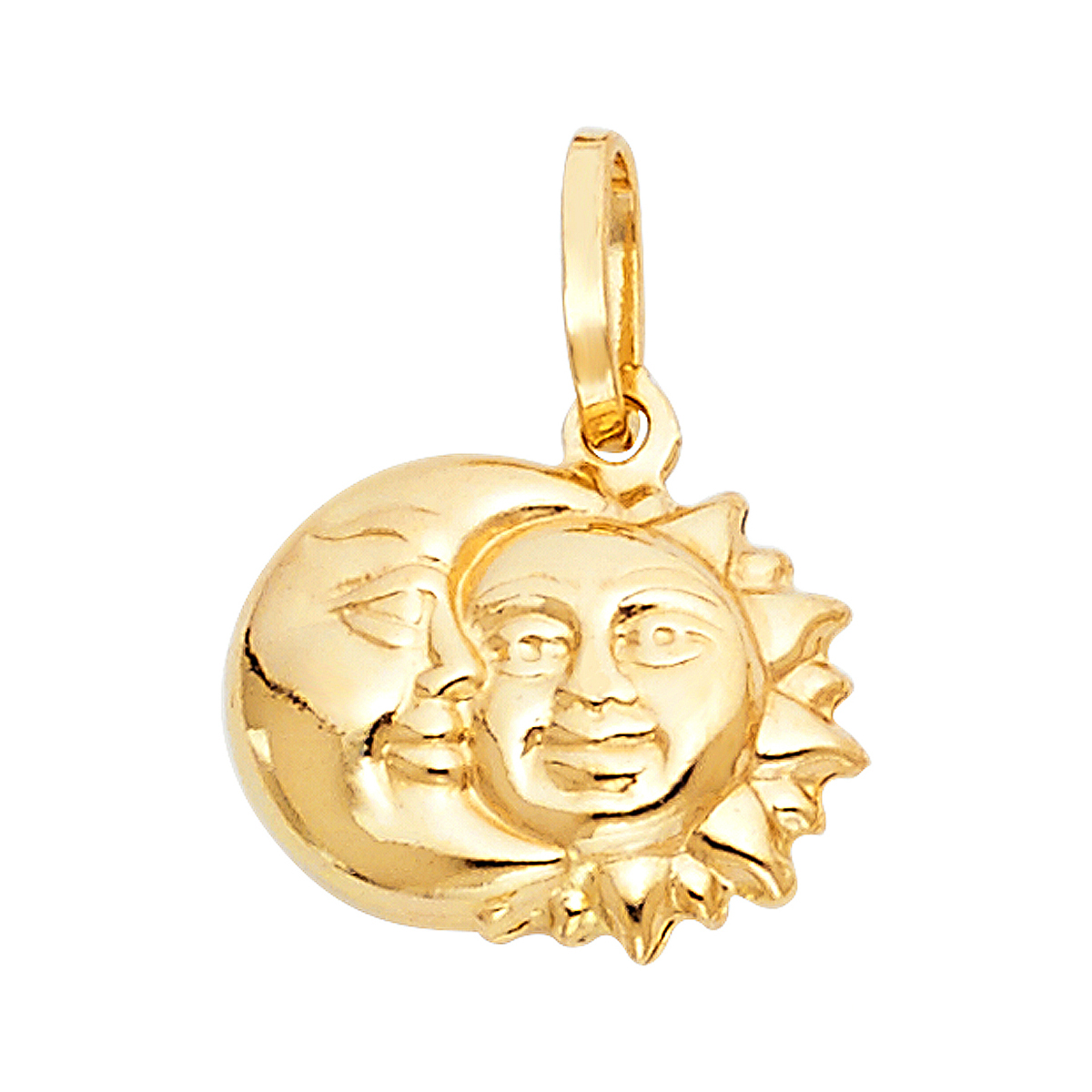 14K Yellow Gold Sun & Moon Pendant - 13 mm X 15 mm