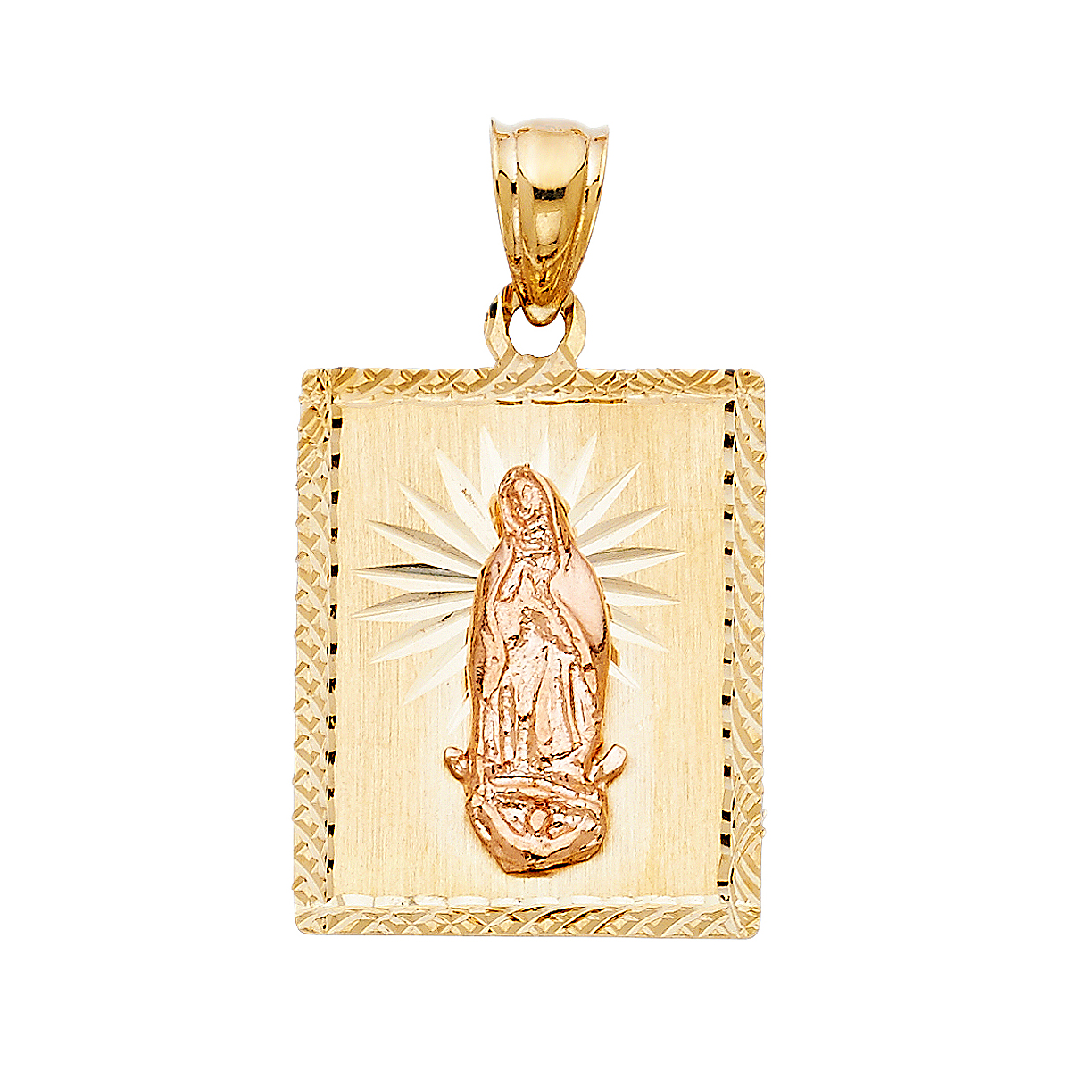 14K Two Tone Rose Yellow Gold Religious Guadalupe Pendant - 25 mm X 21 mm