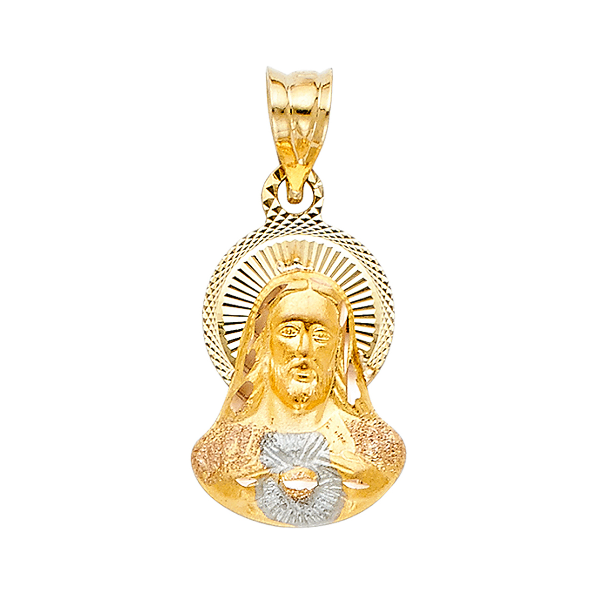 14K Tri Color Diamond Cut Jesus Stamp Religious Pendant