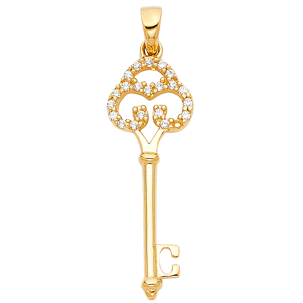 14K Yellow Gold Key Cubic Zirconia Pendant - 25 mm x 12 mm
