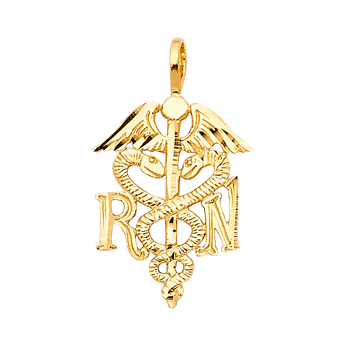 14K Yellow Gold Symbol of Medical SERVICE Pendant - 20 mm X 13 mm