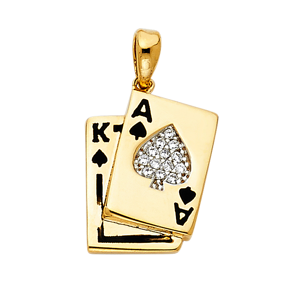 14K Yellow Gold Cubic zirconia Spade A & K Card Pendant - 15 mm X 13 mm