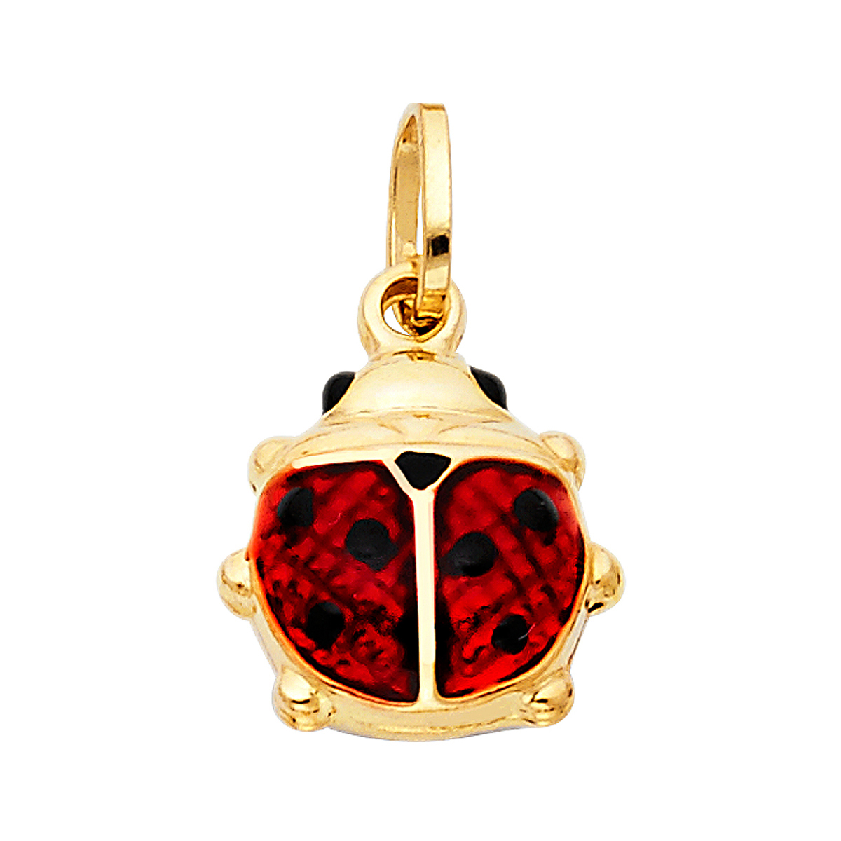 14K Yellow Gold Lady Bug Enamel Pendant - 16 mm X 15 mm
