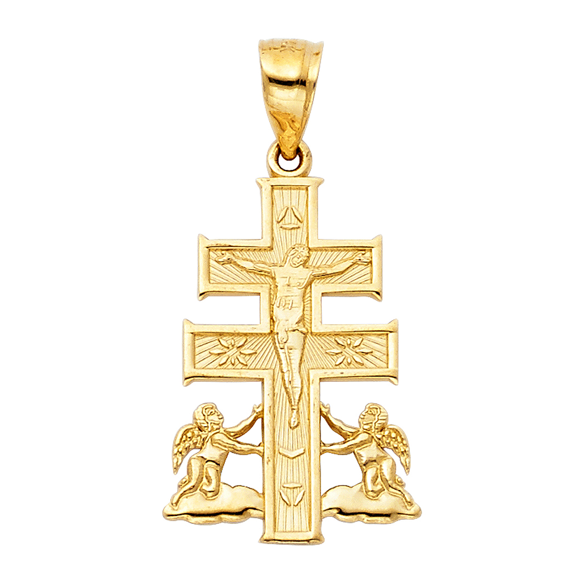 14K Yellow Gold Jesus Crucifix Cross with Angel Religious Pendant - 28 mm X 15 mm