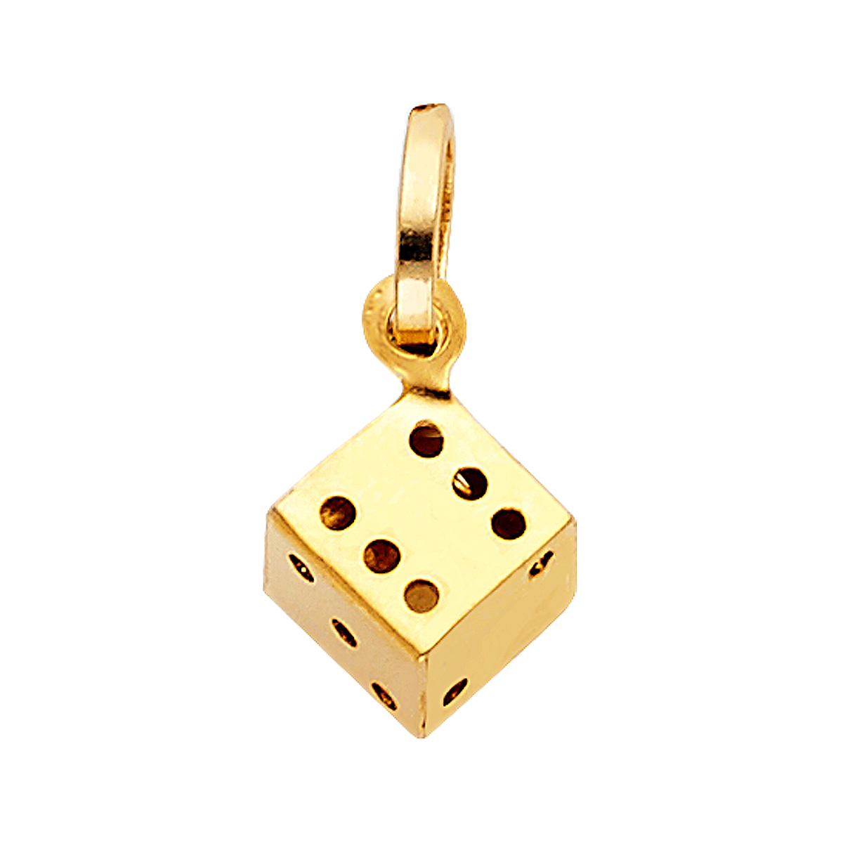 14K Yellow Gold Dice Pendant - 11 mm X 10 mm