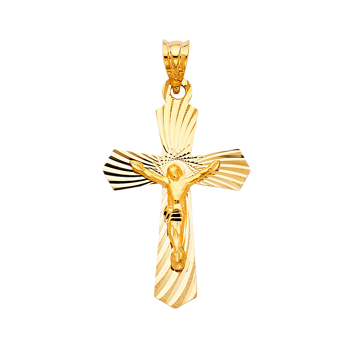 14K Yellow Gold Religious Crucifix Stamp Pendant - 28 mm X 20 mm