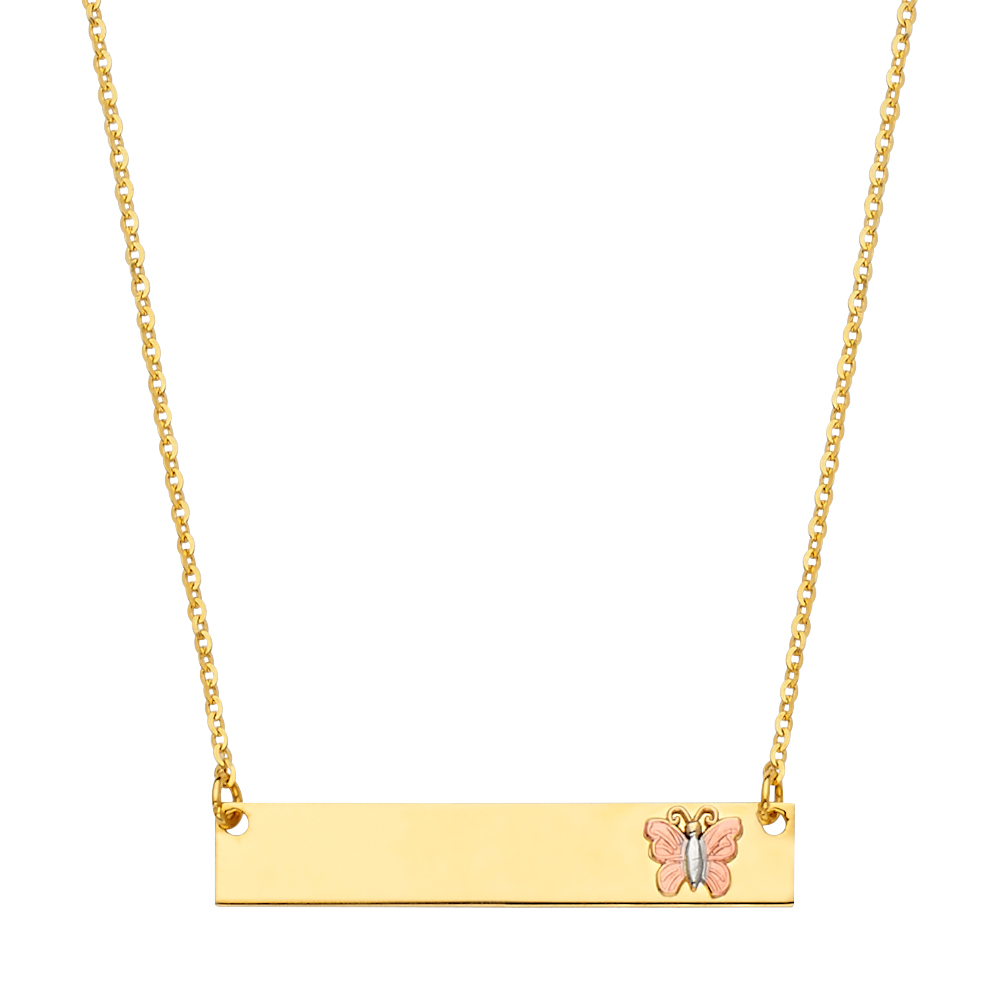 14K Yellow Gold ID w/Butterfly Chain Necklace