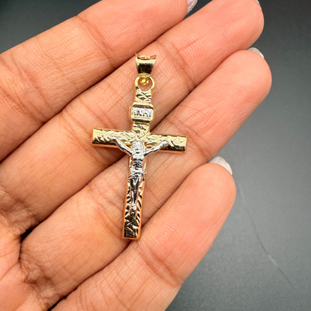 14K Two Tone Gold Mashed Crucufix Pendant