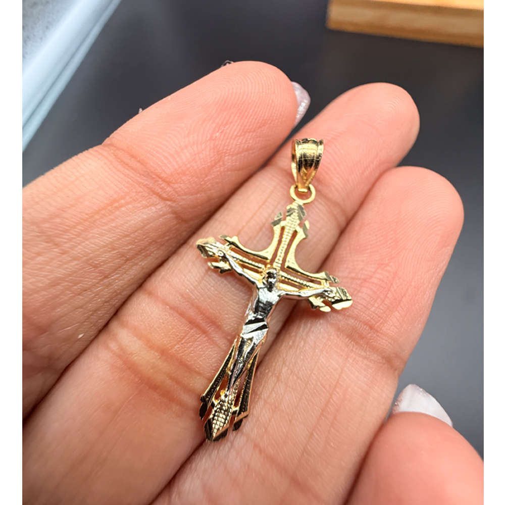 14K Two Tone Gold Cut Out Design Crucufix Pendant