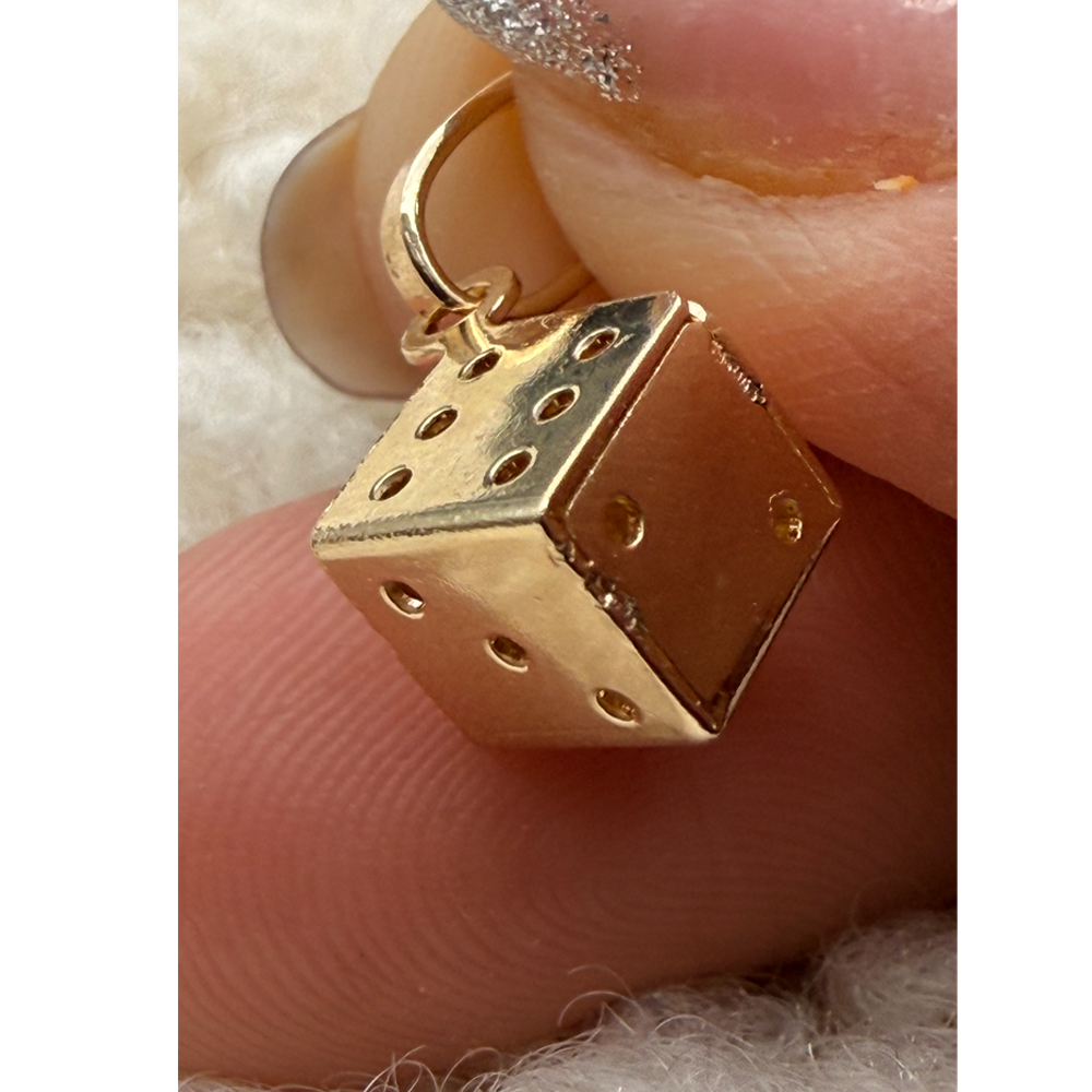14K Yellow Gold Hollow Dice Pendant
