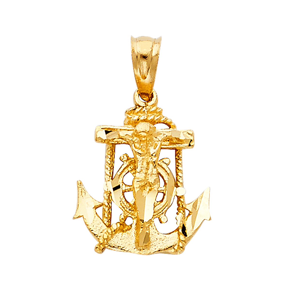 14K Yellow Gold Mariner Religious Crucifix Pendant - 15 mm X 14 mm