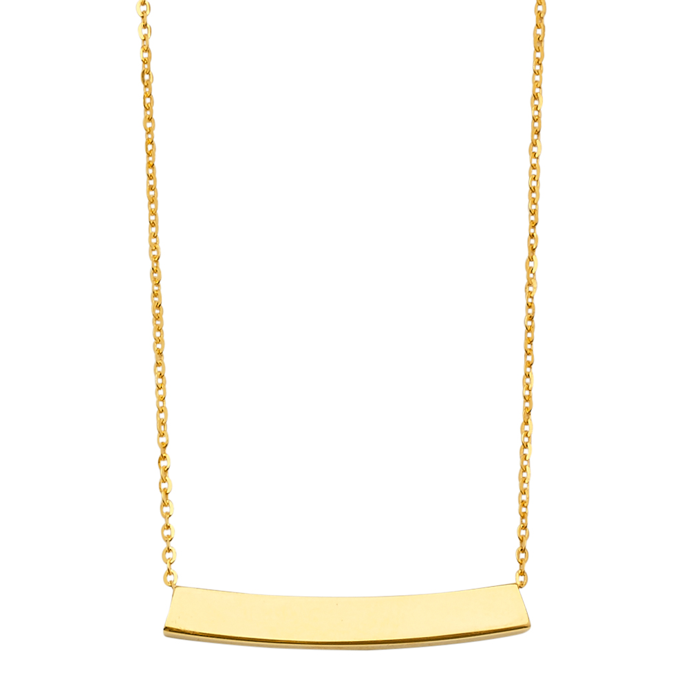 14K Yellow Gold Moving ID Bar Light Chain Necklace - 17+1
