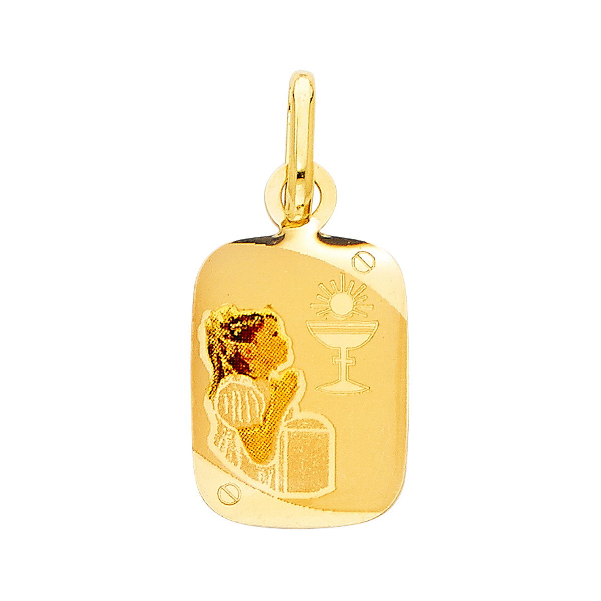 14K Yellow Gold Communion Enamel Picture Religious Pendant - 20 mm x 12 mm