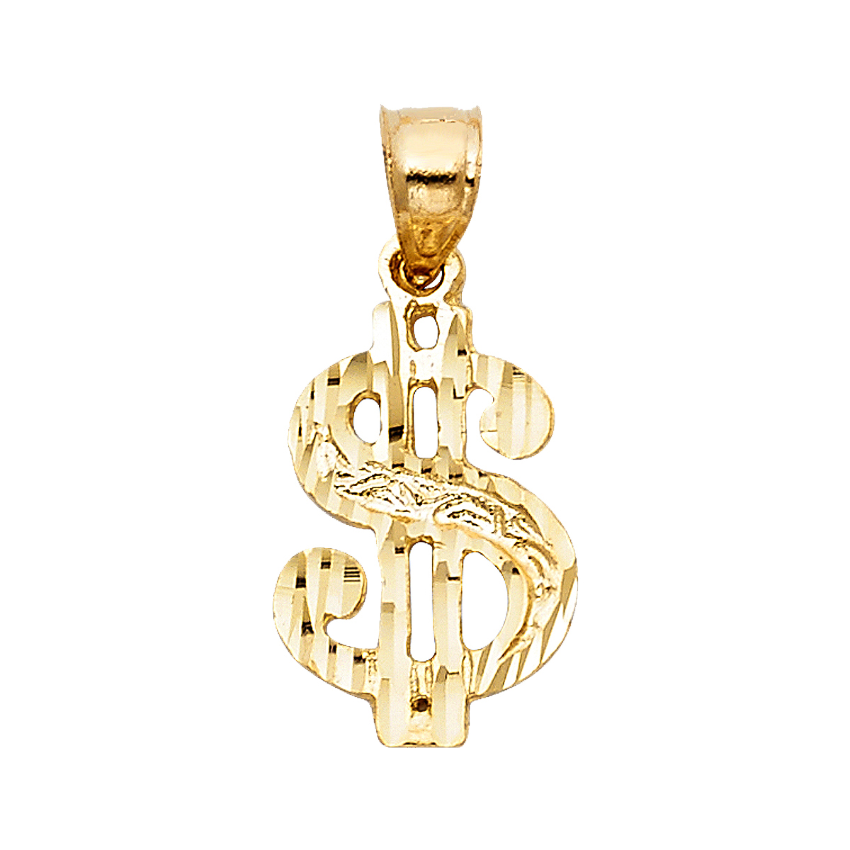 14K Yellow Gold Dollar Sign Pendant - 17 mm X 12 mm