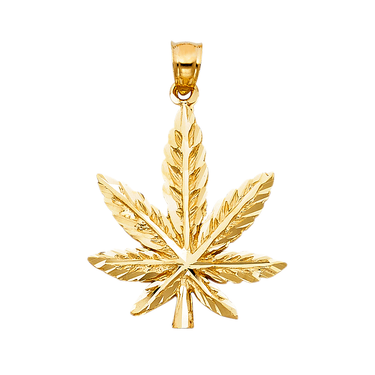 14K Yellow Gold Marijuana Leaf Pendant