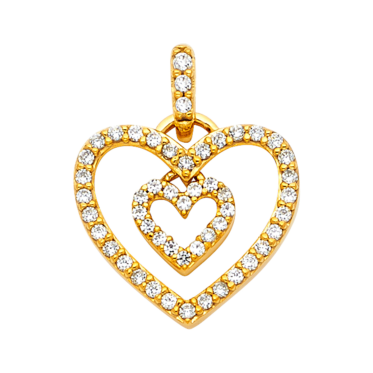 14K Yellow Gold Cubic zirconia Heart Pendant - 14 mm X 15 mm