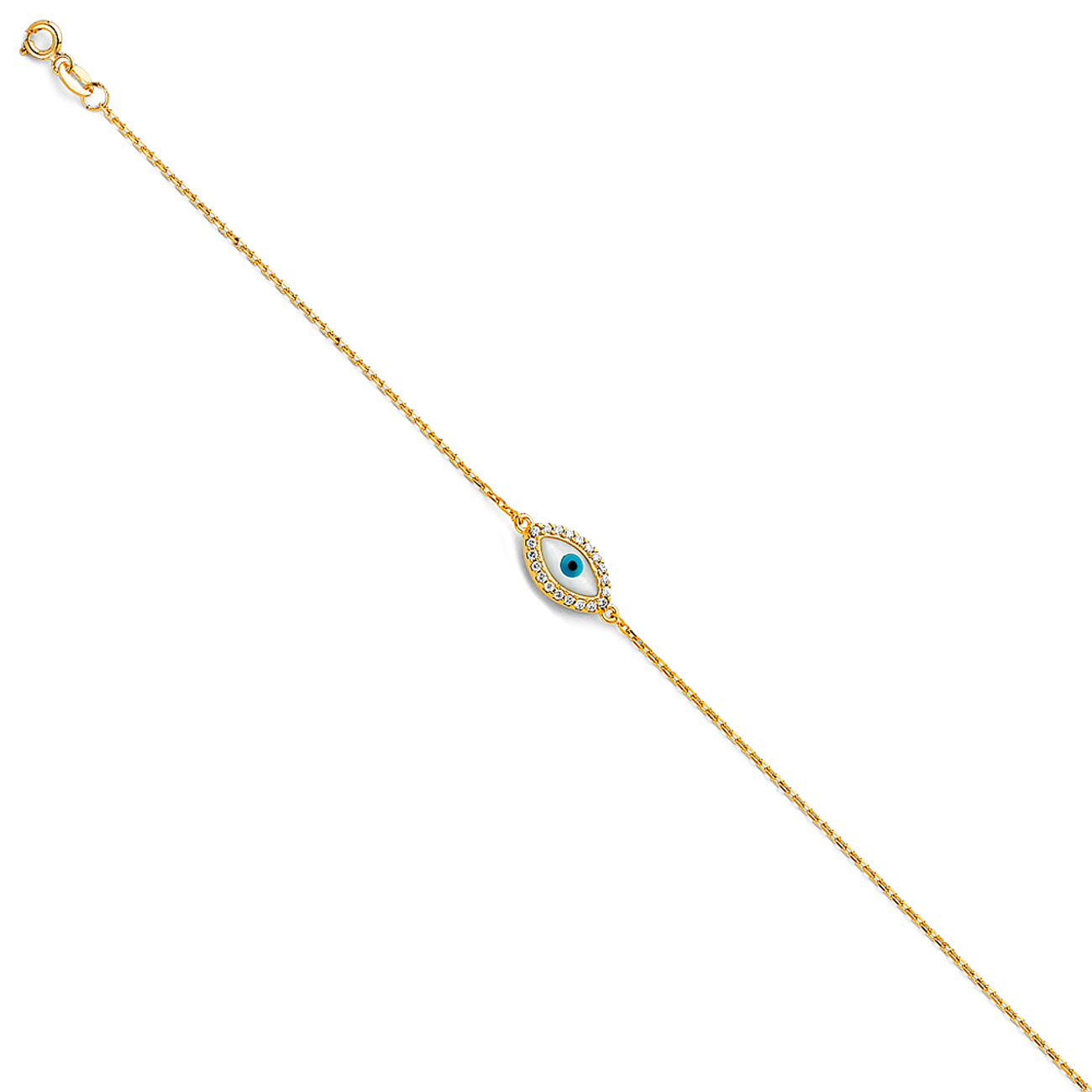 14K Yellow Gold Evil Eye Chain Bracelet - 7+1"