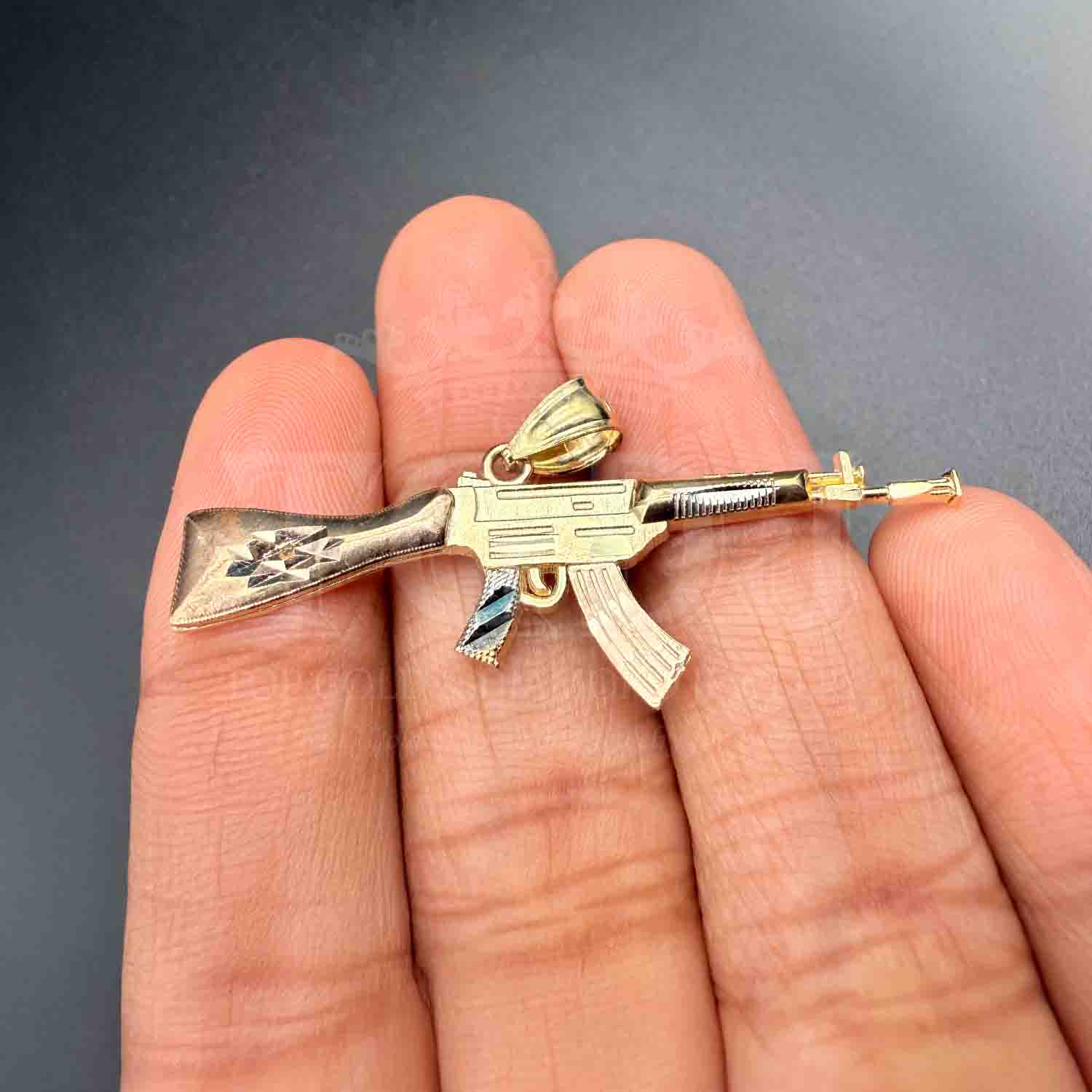 14K Tri Color Gold Rifle Gun Pendant
