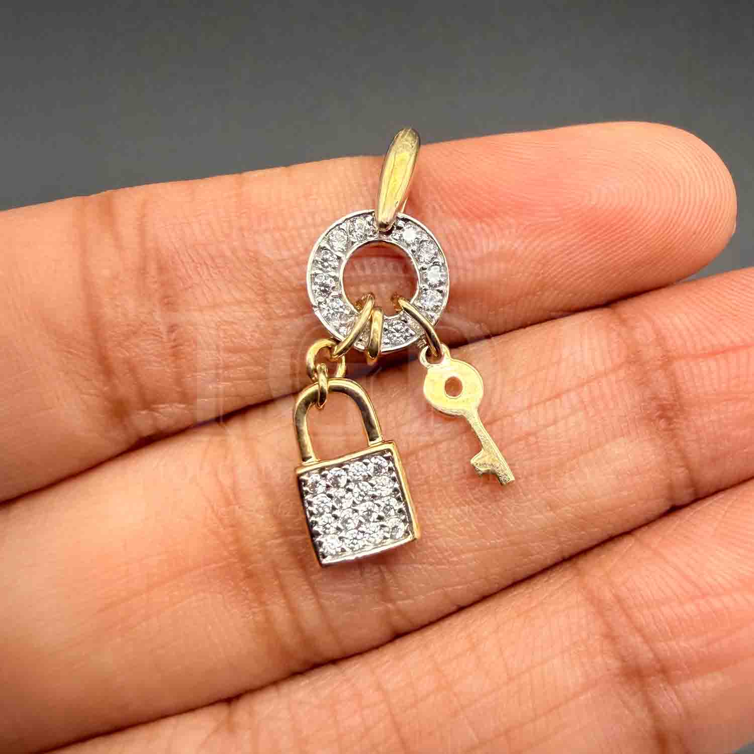 14K Two Tone Gold cubic zirconia Key & Lock Pendant