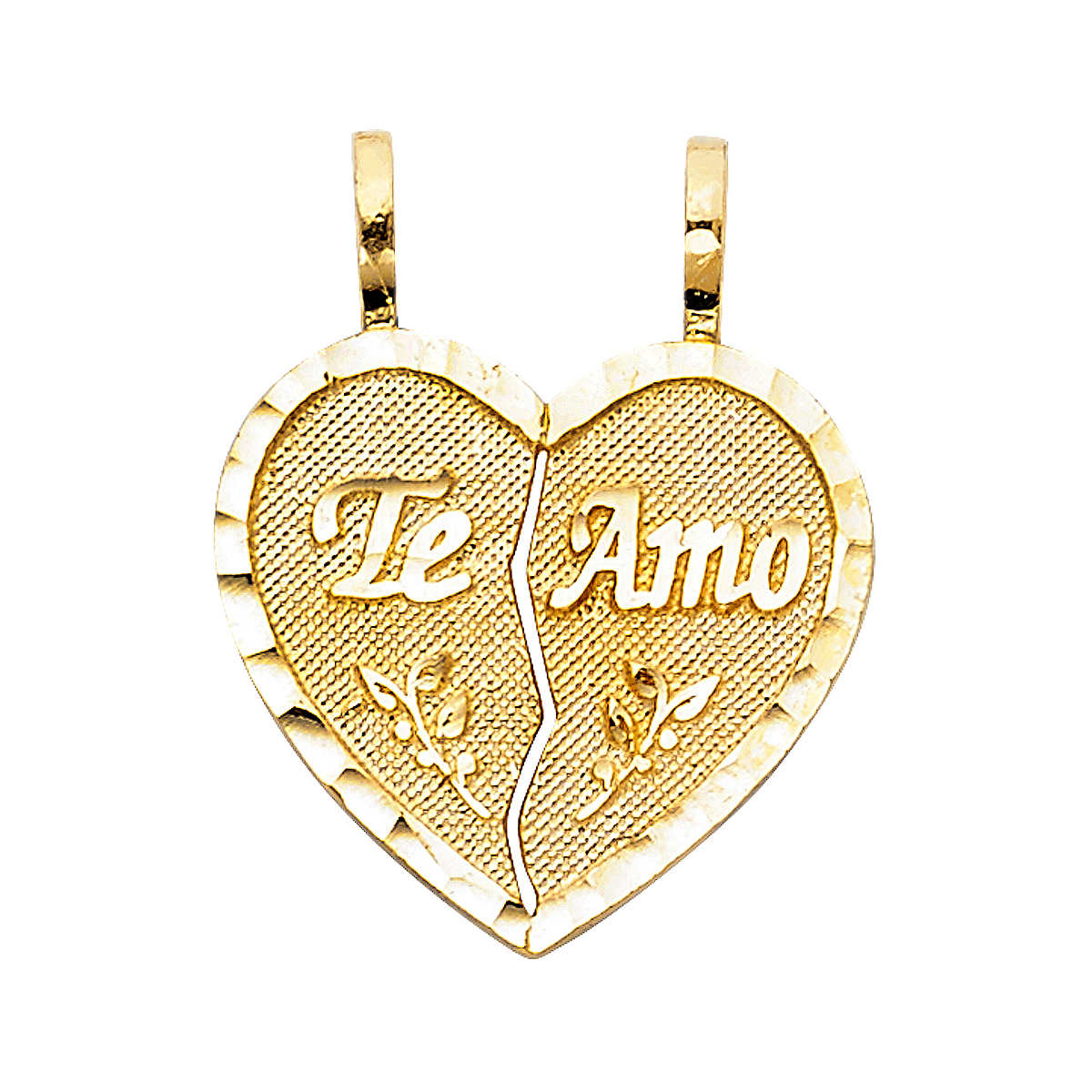 14K Yellow Gold Te Amo Heart 2 Piece Pendant