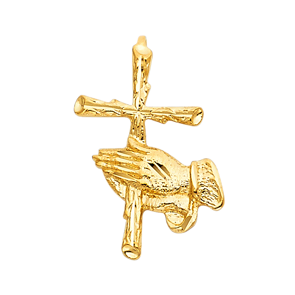 14K Yellow Gold Praying Hand with Cross Pendant