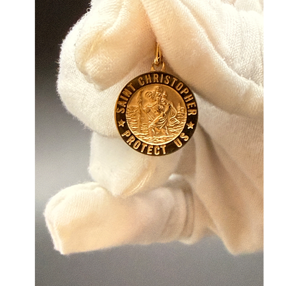 14K Yellow Gold St. Christopher Round Medal Pendant