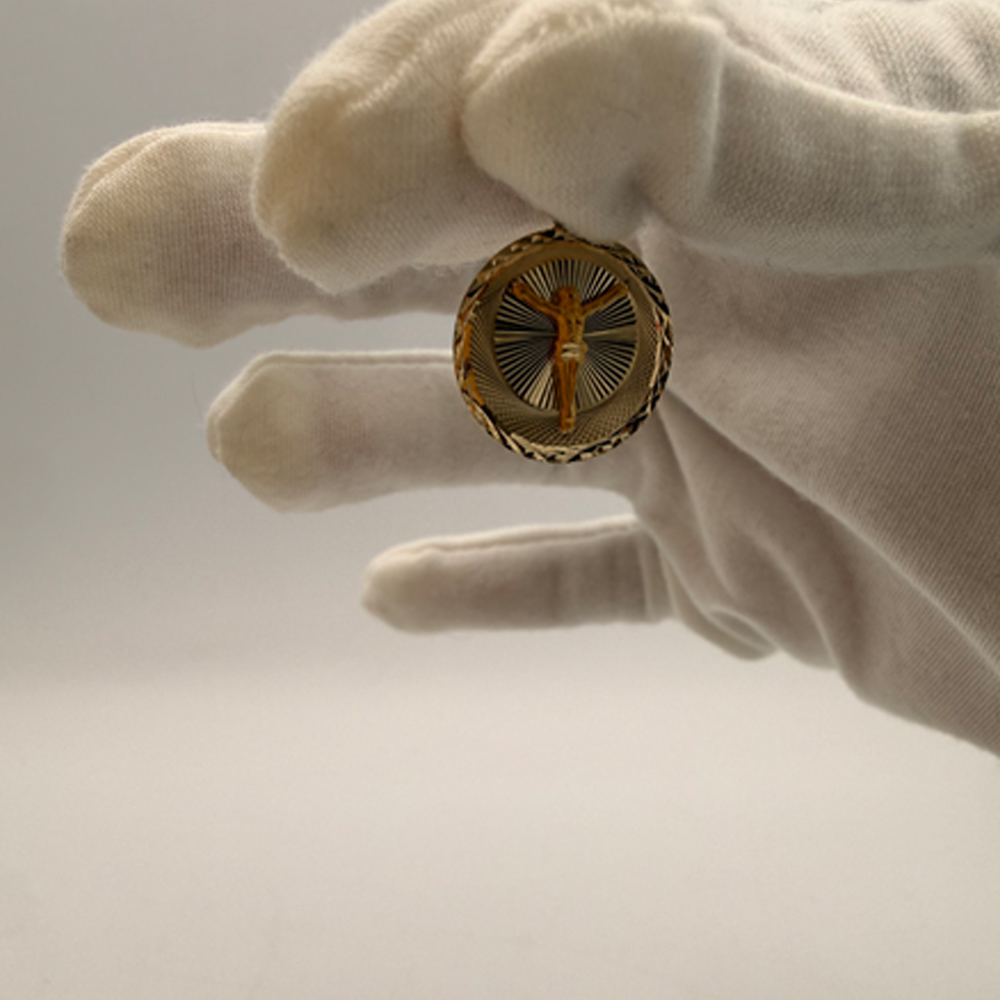 14K Yellow Gold Religious Stamp Pendant