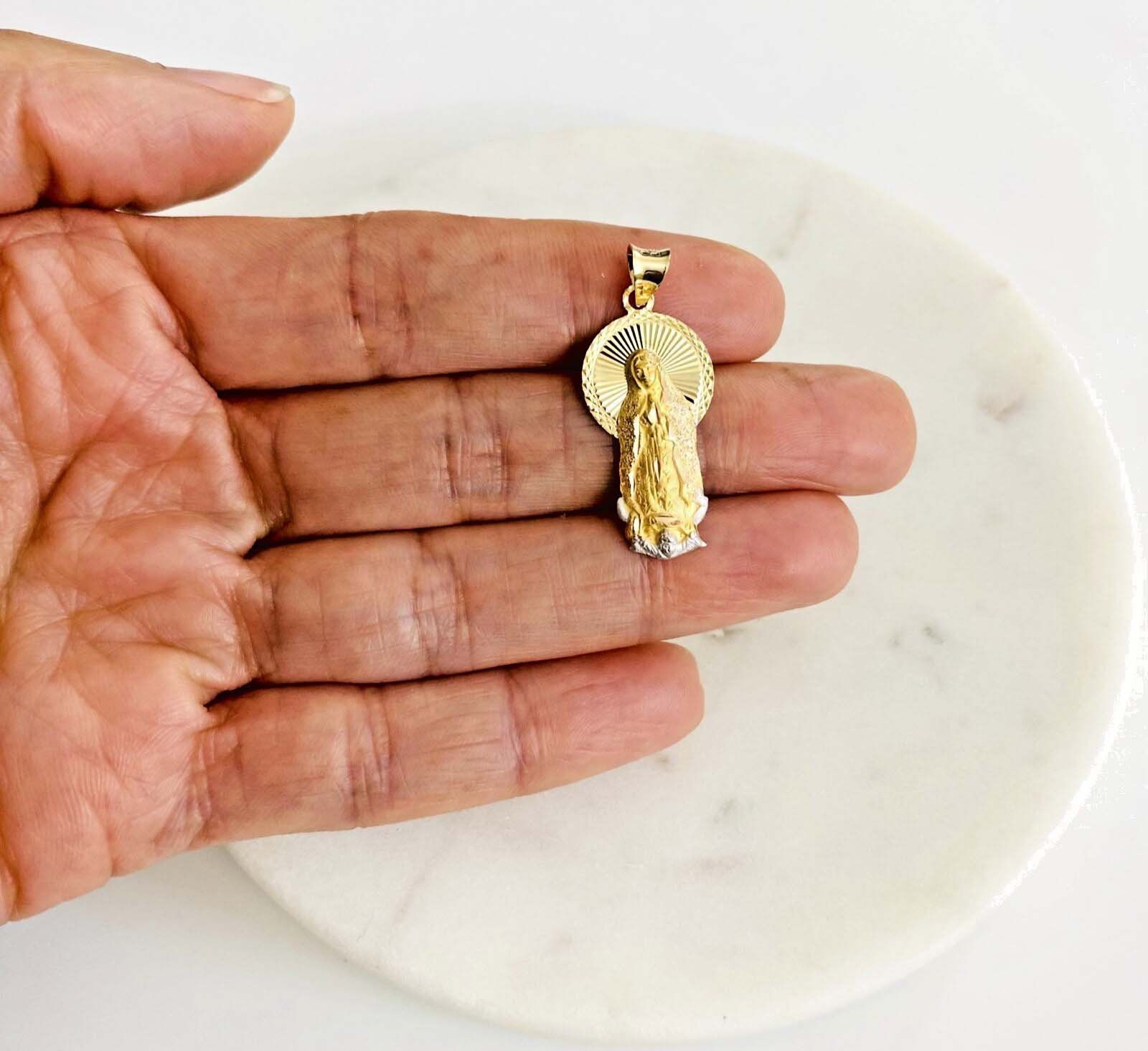 14K Two Tone Gold Religious Stamp Pendant