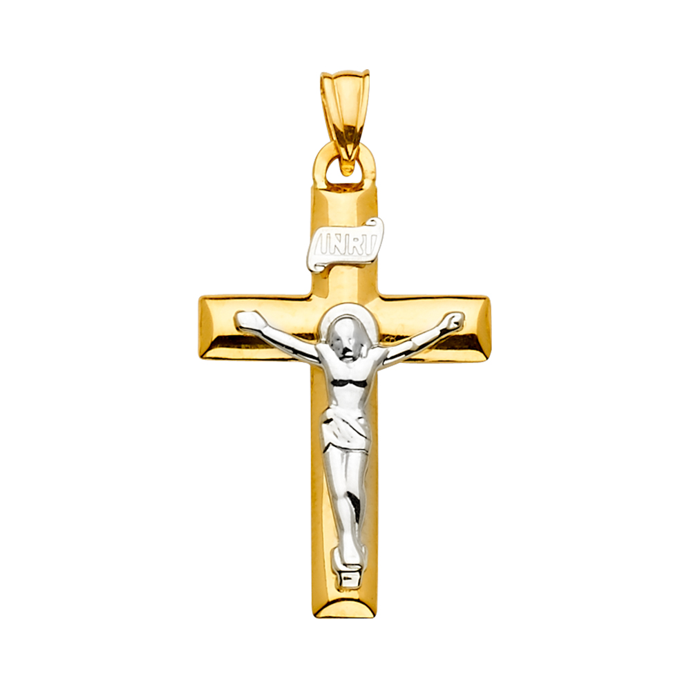 14K  Two Tone Gold Crucufix Cross Pendant