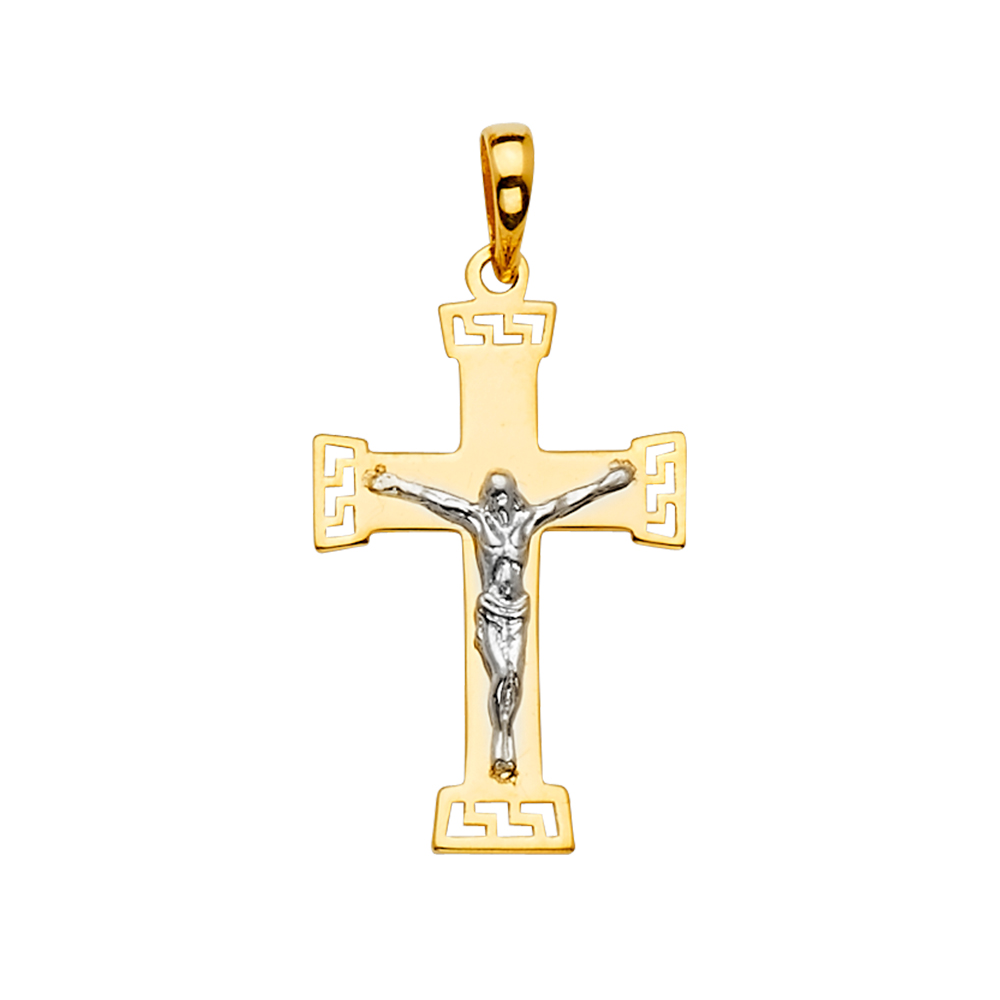 14K Two Tone Gold Crucufix Cross Pendant