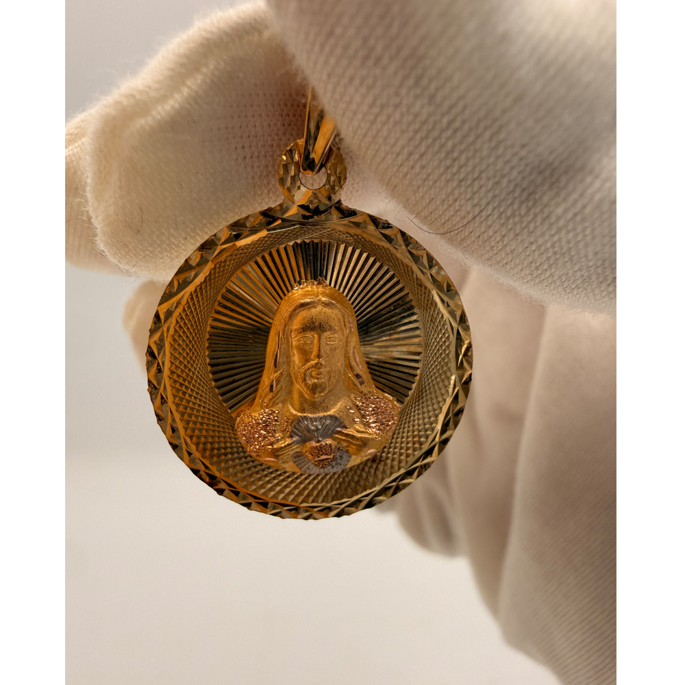 14K Tri Color Gold Religious Stamp Pendant