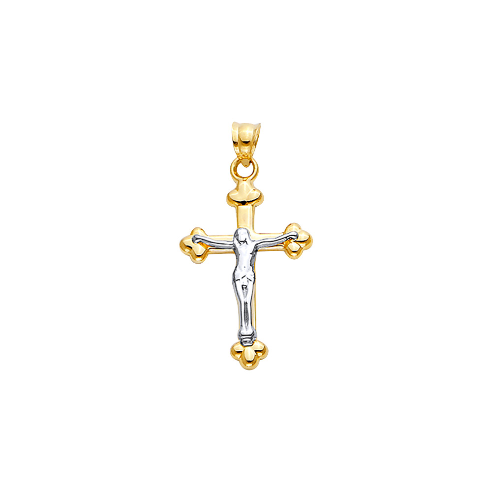 Collier Pendentif Jésus 14K Deux Tons Or Avec Chaîne Figaro 2.3mm (neuf Avec étiquettes)