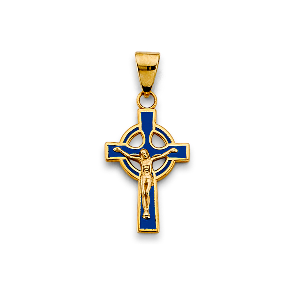 14K  Yellow Gold  Enamel Cross Pendant