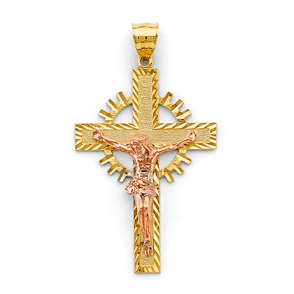 14K Tri Color Gold Crucufix Cross Pendant