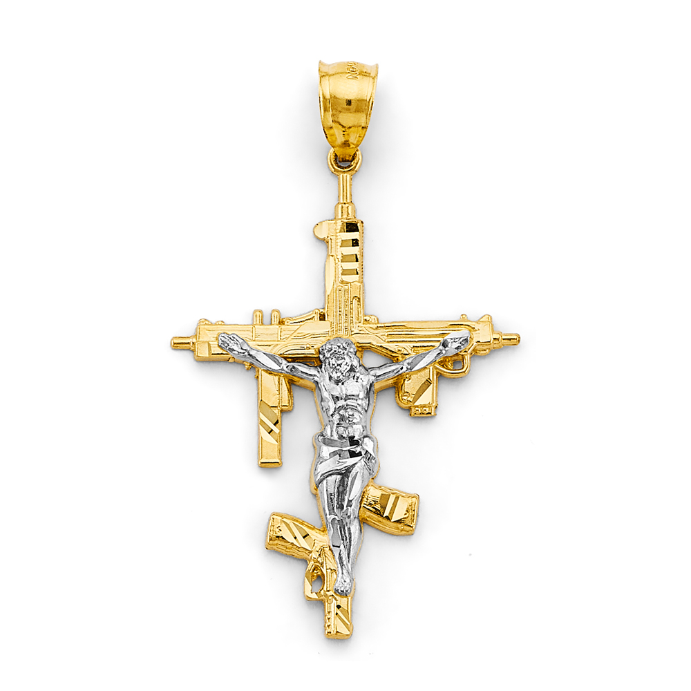14K Two Tone Crucufix Cross Pendant