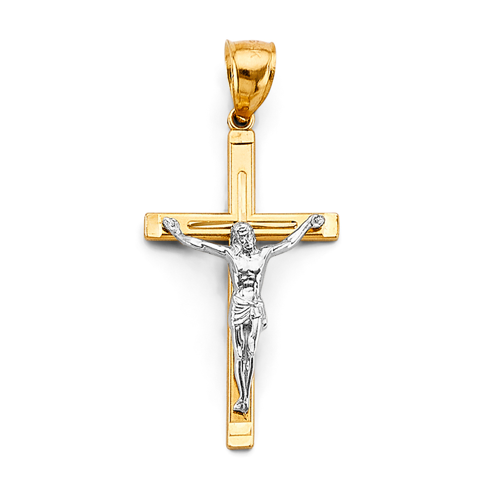14K Two Tone Gold Crucufix Cross Pendant