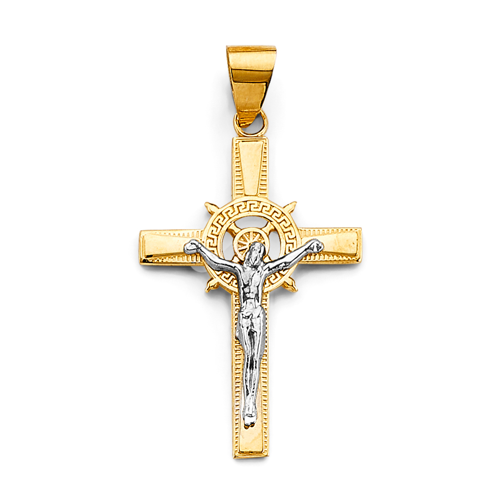 14K Two Tone Gold Crucufix Cross Pendant