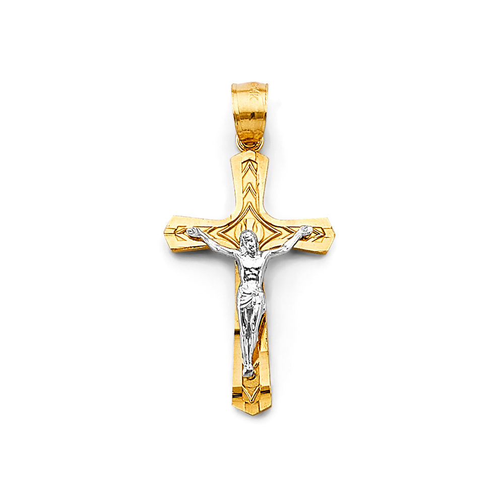 14K Two Tone Gold Crucufix Cross Pendant