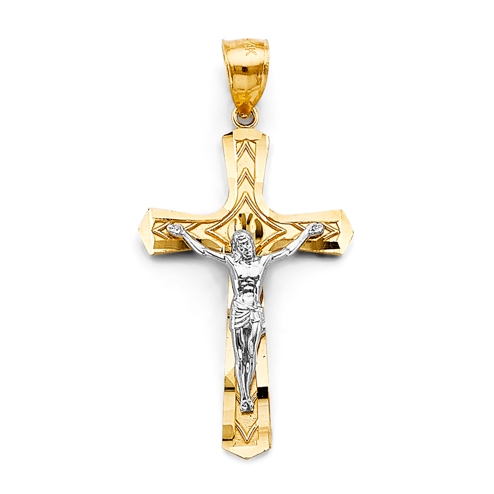 14K Two Tone Gold Crucufix Cross Pendant