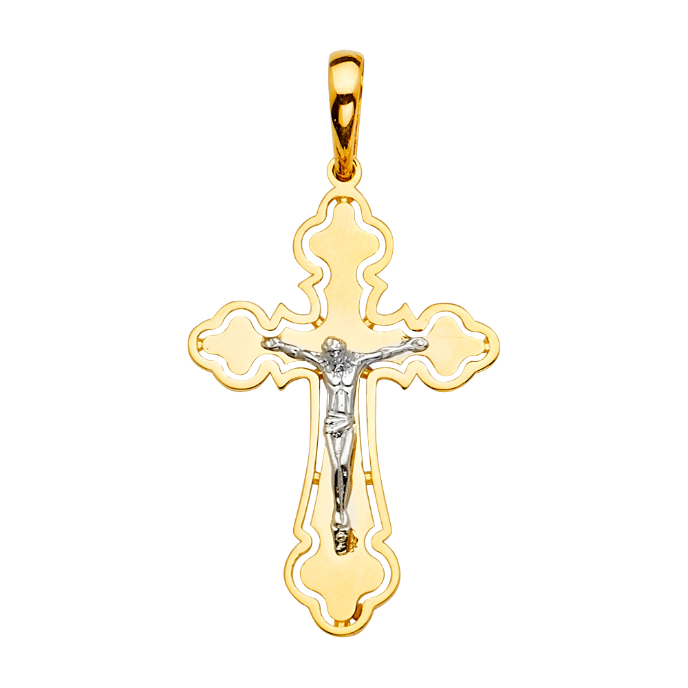 14K Two Tone Gold Crucufix Cross Pendant
