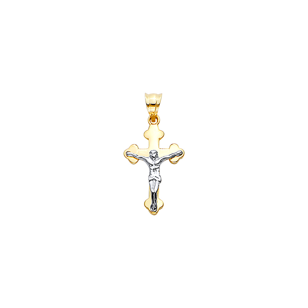 14K Two Tone Gold Cross with Jesus Pendant
