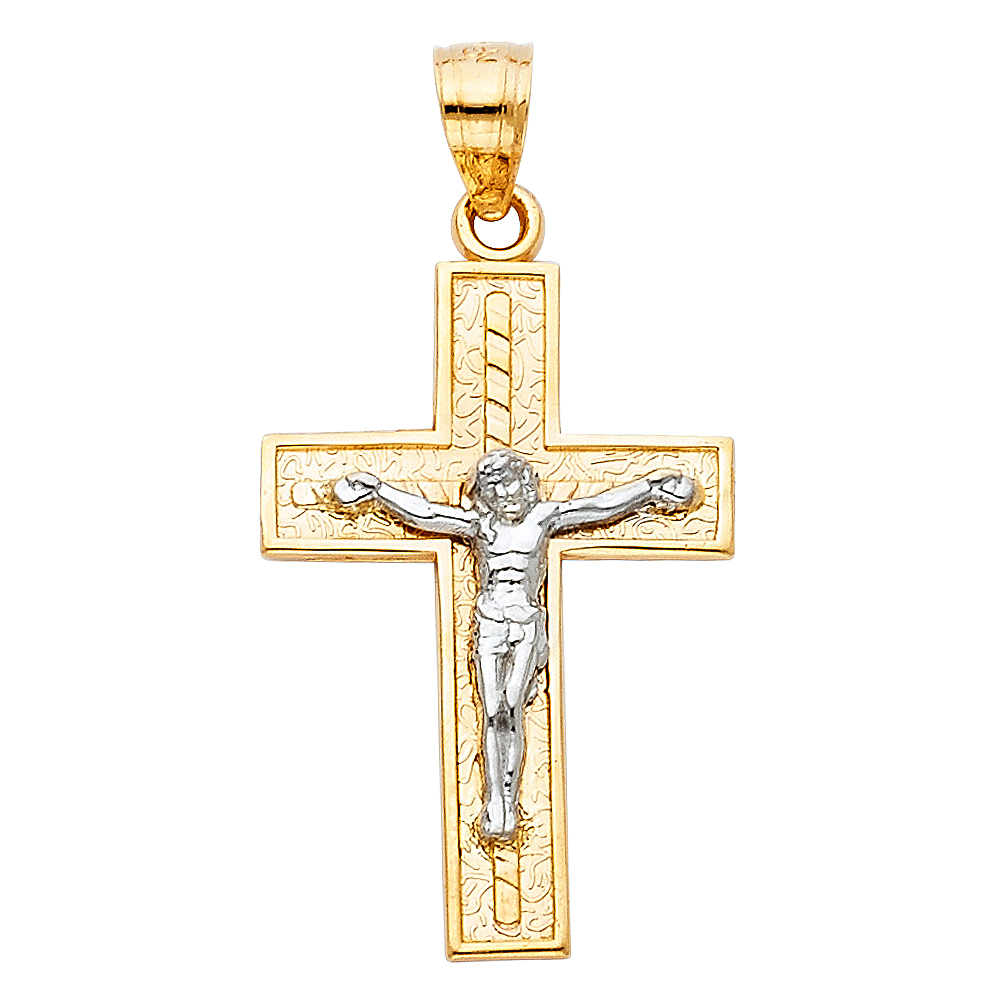 14K Two Tone Gold Latin Cross Crucufix Pendant