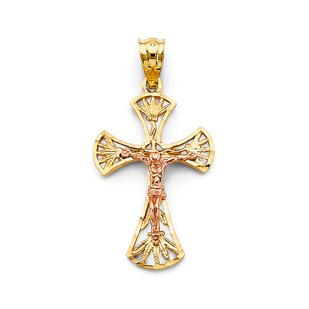 14K Two Tone Gold Crucufix Cross Pendant
