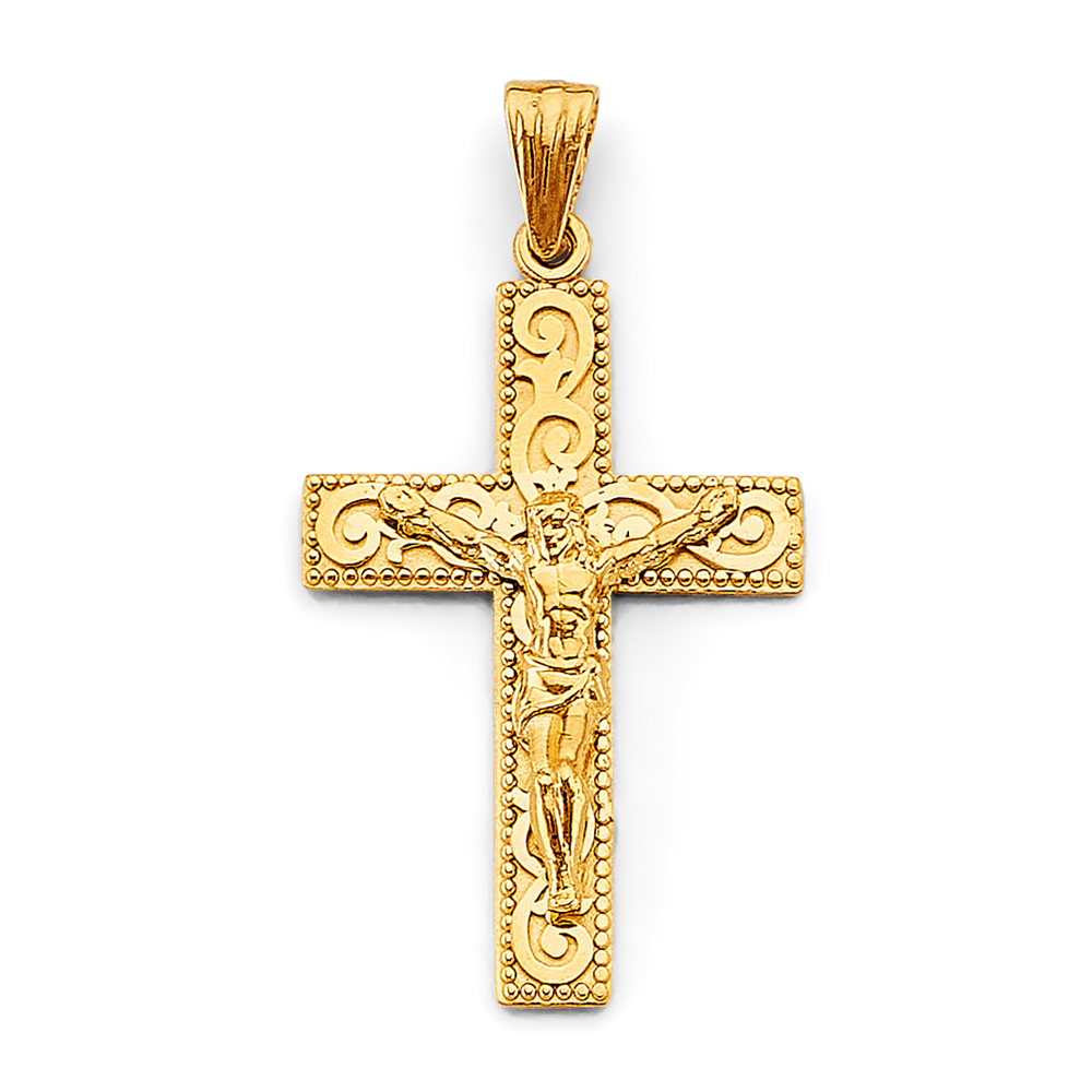 14K Yellow Gold Fancy Crucufix Cross Pendant